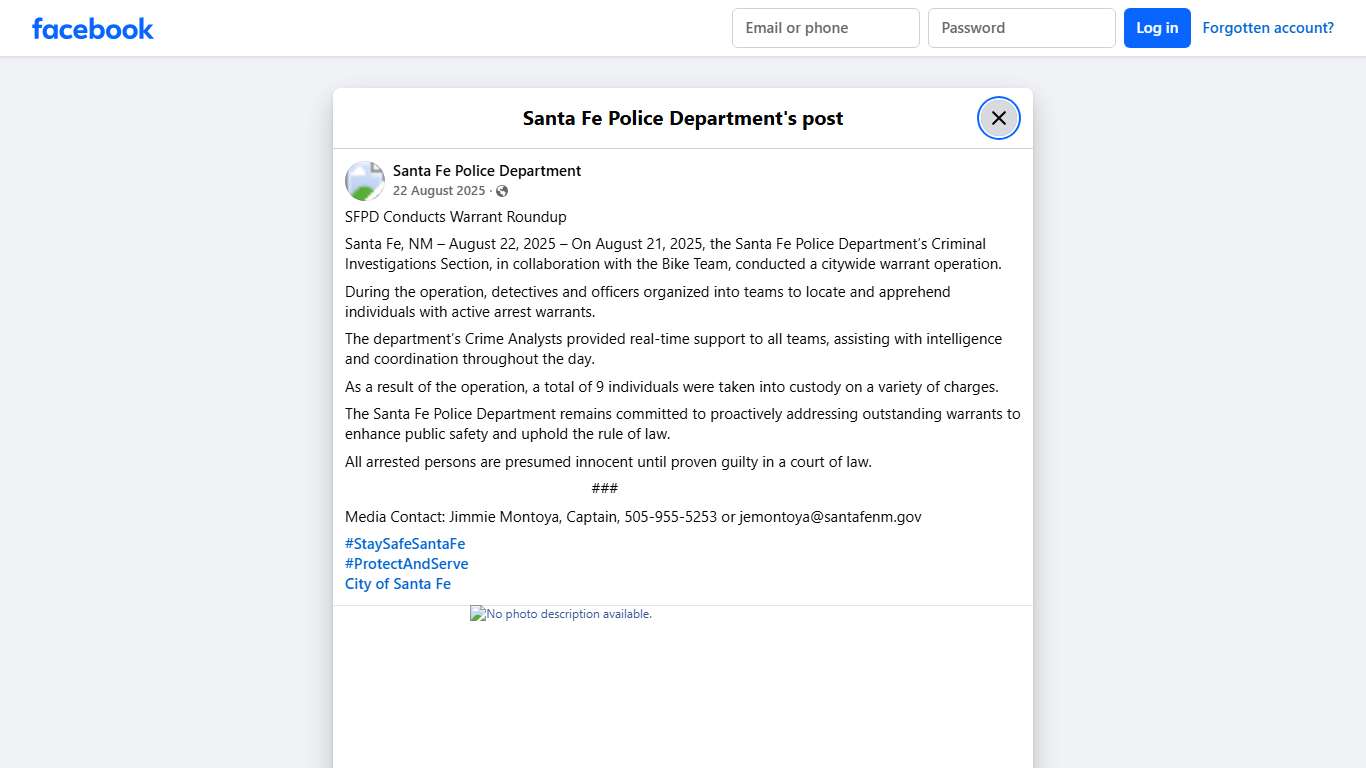 SFPD Conducts Warrant Roundup... - Santa Fe Police Department | Facebook